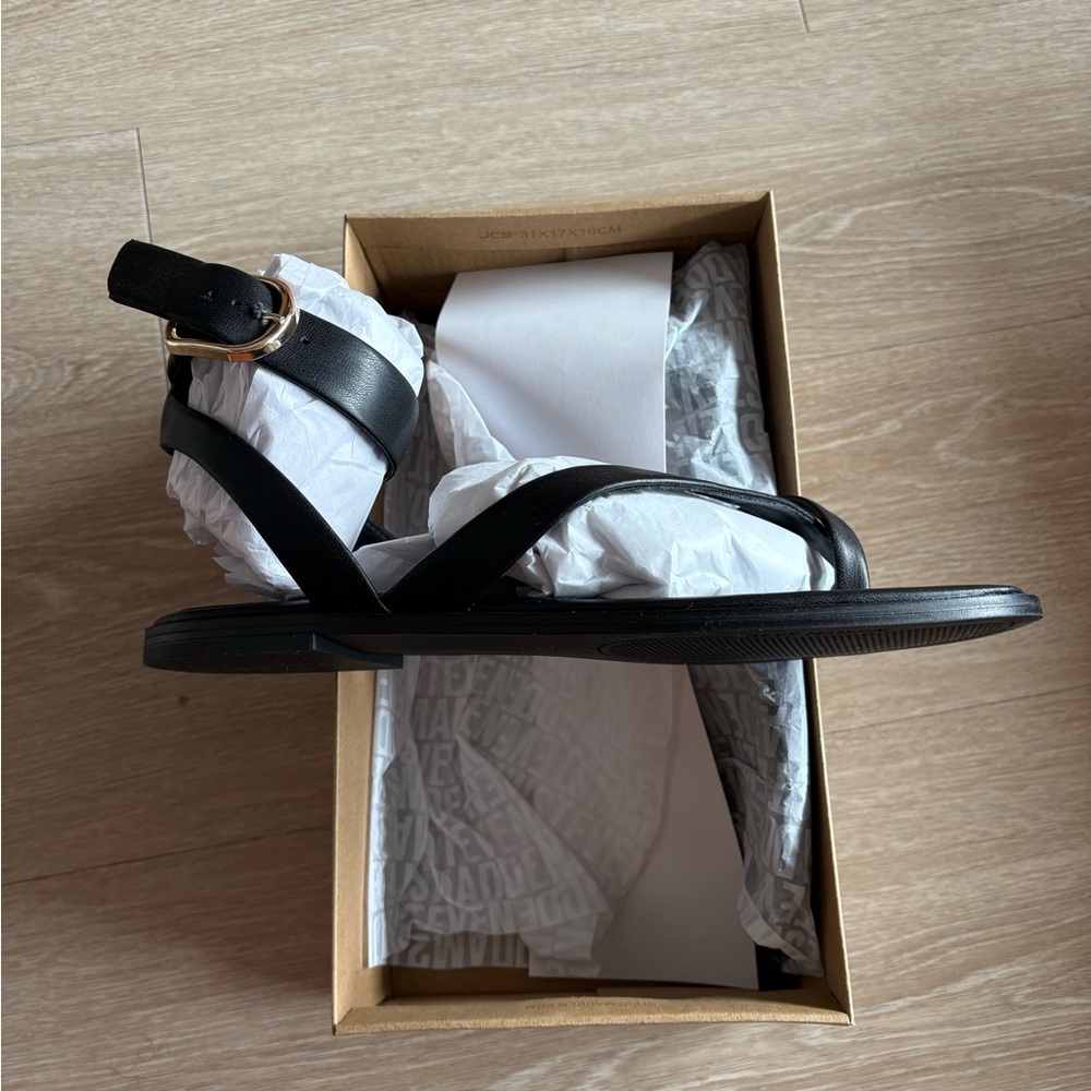 Steve Madden Black Strappy Sandals with Gold Buckle